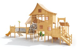 Sound Play Outdoor wooden slide happy wooden tree house paradise