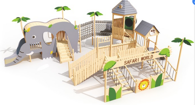 Sound Happy elephant Coconut Grove Paradise Sophora wood outdoor double slide combination