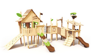 Sound Play Outdoor wooden slide happy wooden tree house paradise