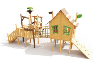 Sound Play Outdoor wooden slide happy wooden tree house paradise