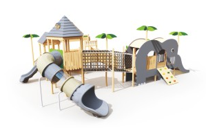 Sound Happy elephant Coconut Grove Paradise Sophora wood outdoor double slide combination