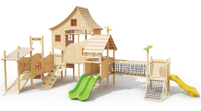 Sound Play Outdoor wooden slide happy wooden tree house paradise